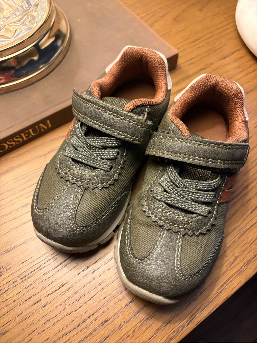 Carter's Olive Green and Rust Velcro Kids Sneakers Barely Worn